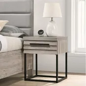 Alvear Contemporary Wood Nightstand with Metal Base, Weathered Gray
