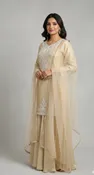 Champagne Gold Zari & Sequin Sharara Suit Set