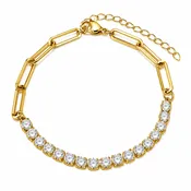 18k Gold PVD Stainless Steel 4mm Paperclip Tennis Bracelet Clear CZ Chain