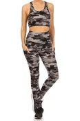 2 Piece Charcoal Camouflage Crop Top and Legging Set