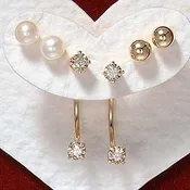 1/5ct. Diamond Cioro Illusion Earrings 14k Gold & Triple Set of Interchangeable Stud Earrings
