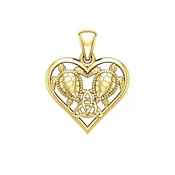 14K Yellow Gold Sea Turtles with Celtic Triquetra in Heart Pendant