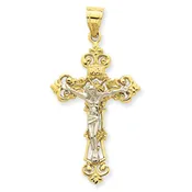 14KT Two-tone Gold Fleur de lis INRI Cross Pendant C242