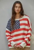 American Flag Striped Top -Cream Red