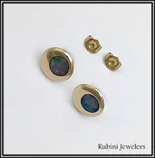 14Kt Gold Domed Circle with Doublet Opal Earrings