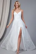 A-Line Satin Wedding Dress with High Slit