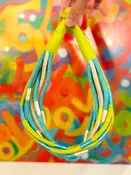 Citrus and Turquoise Slub Strand Necklace