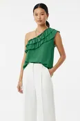 b.young BXHeidy One-Shoulder Ruffle Blouse – Emerald Green