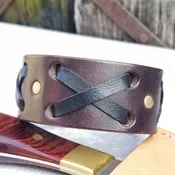 1 1/4" Wide X Weave Snap Cuff - Brown
