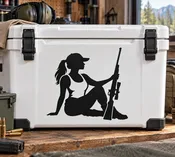 Adult Woman in Cap with Rifle at Rest Vinyl Decal - GirlsWithGunsCX009