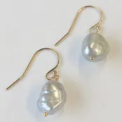 "Simple Beauty" 1" Earrings - White Baroque Pearls, Gold Filled Findings