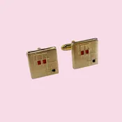 ATOMIC 1960s Mad Men Style Gold Tone Red & Black Retro Print Cuff Links — Carmine & Hayworth Vintage