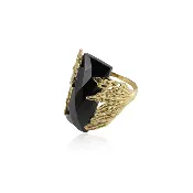 Black Onyx Yellow Gold Leaf Ring