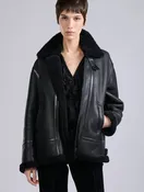 Blouson en peau lainée noir
