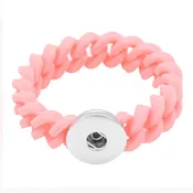 12MM Wide Pink Silica Gel Silicone Stretch Snap Jewelry Bracelet for Kids/Juniors fits 18/20MM Snap