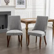2-Piece Armless Dining Chairs Set with High Back, Upholstered Kitchen Accent Chairs with Curved Solid Wood Legs