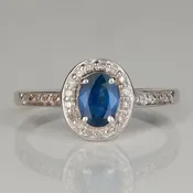 10K White Gold Oval Sapphire and Diamond Accent Ring