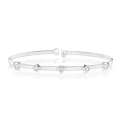 14K White Gold 5-Stone Bezel Set Diamond Ribbed Bangle 5=0.32ctw Round Diamonds