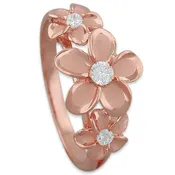 14kt Rose Gold Plated Sterling Silver Hawaiian Three Plumeria Ring