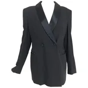 Giorgio Armani Womens Classic Tuxedo Jacket Black Wool and Satin