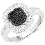 0.43 Cttw Round Black and White Diamond Pavé Rhodium over Silver Cushion Halo Ring
