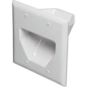Two Gang Recessed Low Voltage Cable Wall Plate, White Part #45-0002-WH