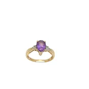 10K Pear Shaped Amethyst and Diamond Ring
