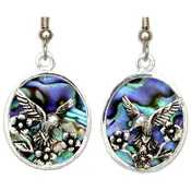 Abalone Adorned Silver-Plated Hummingbird Earrings