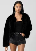 Blank NYC Black Collarless Fur Jacket