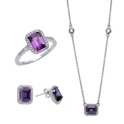 February Set with Large Amethyst CZ Earrings, Ring and Necklace