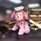 10.5" Pink Graduation Dog with Pen