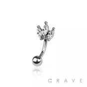 3 MARQUISE GEM CROWN 316L SURGICAL STEEL NAVEL RING: SS / CLEAR