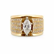 14K Yellow Gold Marquise Diamond Ring with Round Diamond Accents, 1 CT TW
