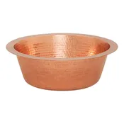 14" Round Hammered Copper Bar Sink with 2" Drain Opening in Polished Copper