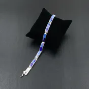 #3472 Supersmith / David Rosales Blue Water Inlay &amp;amp; Sterling Silver Rectangular Link Bracelet