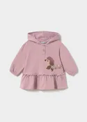Baby Hooded Ruffle Dress - Mauve Parisian Pup