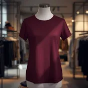 Women's Burgundy Loose Fit Short Sleeve Tee with Classic Neckline