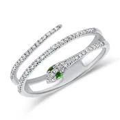 0.19 Carat Green Tsavorite and Diamond Snake Wrap Ring in 14K White, Yellow, or Rose Gold