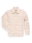 Boy's Ely Cattleman Long Sleeve Retro Star Print Snap Shirt- Ecru