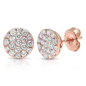 14k Gold 1.01 Ct Diamond Pave Circle Stud Earring, Available in Rose and Yellow Gold