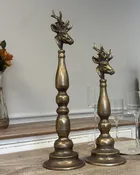 Antique Brass Deer Head Candle Holder