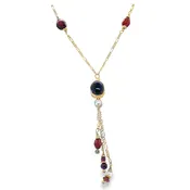 10K Garnet & Pearl Lariat Necklace