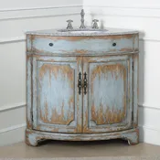 24 Inch Cottage Freestanding Distressed Gray Triadsville Corner Bathroom Vanity, Single Sink, Fully Assembled