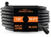 1.5" x 10' Black Split Loom Tubing Wire & Hose Cover Polyethylene Audio Video
