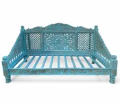 Carved Lotus Day Bed, Blue Finish