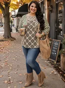 100 CP {Nature's Charm} Umgee Green Contrast Print Top
