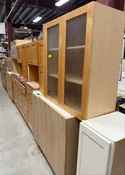 11-Piece Kitchen Cabinet Set – Natural Maple / Light Wood with Glass-Door Wall Cabinet and Base Cabinets