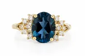 14K Yellow Gold London Blue Topaz & Natural Diamond Ring