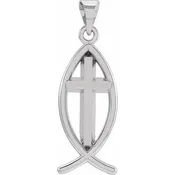 10K, 14K or Sterling Silver Ichthus (Fish) Cross Pendant in 3 Sizes