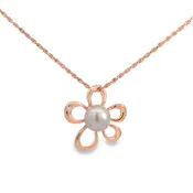 0.015 CT Diamond Pearl 14K Rose Gold Flower Pendant Necklace